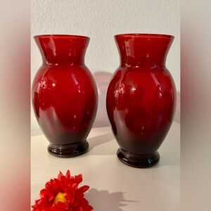 2 Anchor Hocking, Red, Coolidge Vases. 6.25”